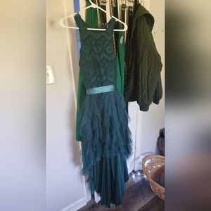 Emerald green elegant halter top tulle lace prom formal dress size 13